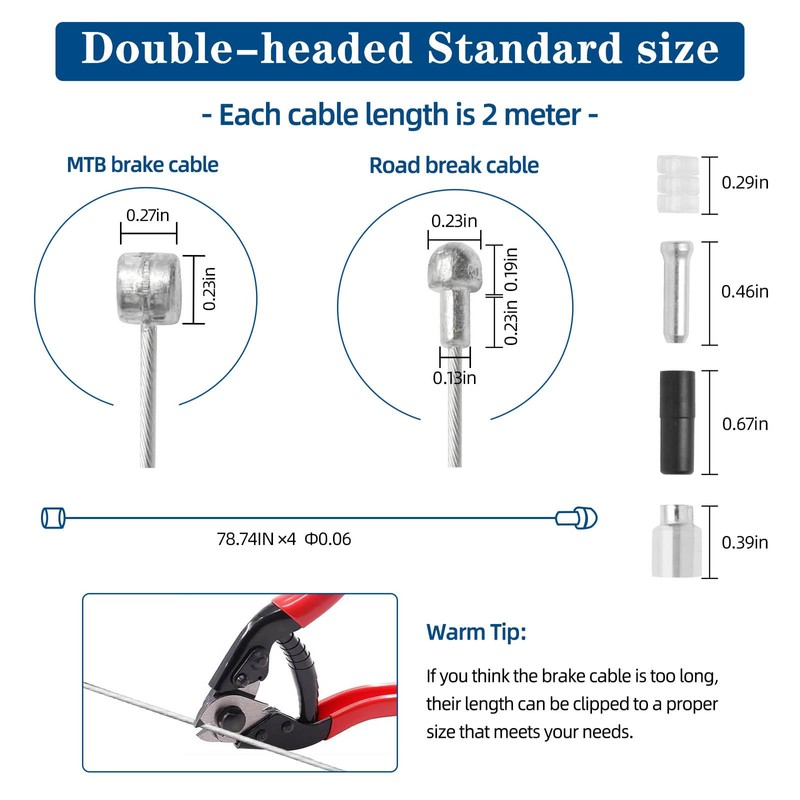 4Pcs Universal Bike Brake Cable Set, Standard Bicycle Brake Cable,