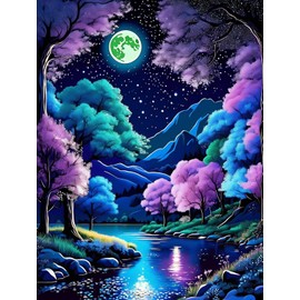 Ammklfh Moon Diamond Art Kits for Adults Beginners, 5D DIY Forest Landscape Diamond Painting Kits Full Round Drill,Paint by Diamonds Dot Gem Art Crystal Easy,Home Wall Decor 12x16 Inch