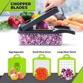 Fourteen Homes Vegetable Chopper with Container - Cheese Grater Hand Crank - Mandoline Slicer for Veggies, Onions, Salad, Fruit, Potatoes - 14 in 1 Veggie Chopper - Interchangeable Blades
