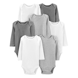 Simple Joys by Carter's Baby 7-Pack Long-Sleeve Bodysuit, White/Light Heather Grey/Medium Heather Grey, Preemie