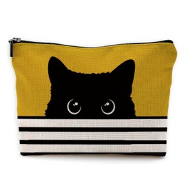 Yomisex Black Cat Gifts - Gifts For Cat Lovers, Cat Makeup Bag, Cat Mom Gifts, Black Cat Small Makeup Cosmetic Bag For Purse(Yellow Makeup Bag), Makeup Bag 7x10 In