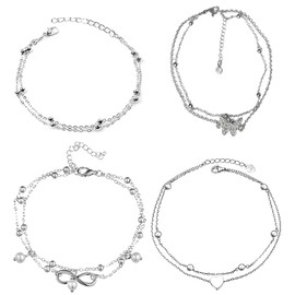ZPSCXQ 4 Ankle Bracelets for Women, Silver Anklets for Women, Adjustable Ankle Chains, Elegant Women's Anklets, Perfect for Casual or Formal Wear