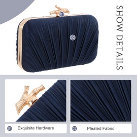Syrads Clutch Handbag for Women Evening Bag Pleated Clutch Bag with Chain for Wedding Party, darkblue