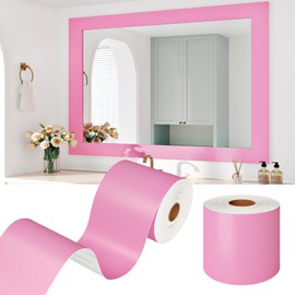 WESTICK Self Adhesive Pink Mirror Wallpaper Border Peel and Stick Bathroom Mirror Frame Border Waterproof Removable Pink Bulletin Board Borders for Classroom Girls Bedroom Wall Decor 3.9" x 160"