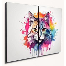 The Plum Penguin Cats Wall Art, Watercolor Style MDF Wood Decor, A4 Dual Panel