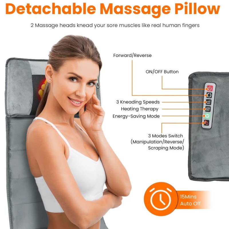 Full Body Electric Heat Vibration Massage Pad Cushion Back &