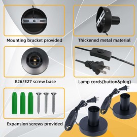 atiyoc Black Polished Metal Desktop Lamp Base, Small Industrial Table Lamp Base Only, Simple E26/E27 Screw Light Socket Edison Bulb Holder Base,5.7ft Cord On/Off Switch US Plug (2 Pack)