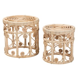 bali & pari Bowie Natural Rattan Nesting End Table, 2-Piece Set