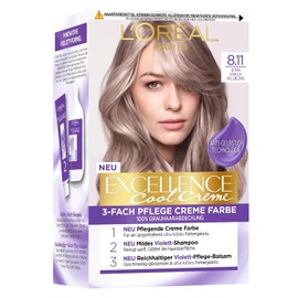 L'Oréal Paris Permanent Hair Colour, Ultra Cool Colour Result, 100% Grey Hair Coverage, Set with Excellence Cool Cream Colour, Shampoo and Care Cream, No. 8.11 Ultra Cool Light Blonde
