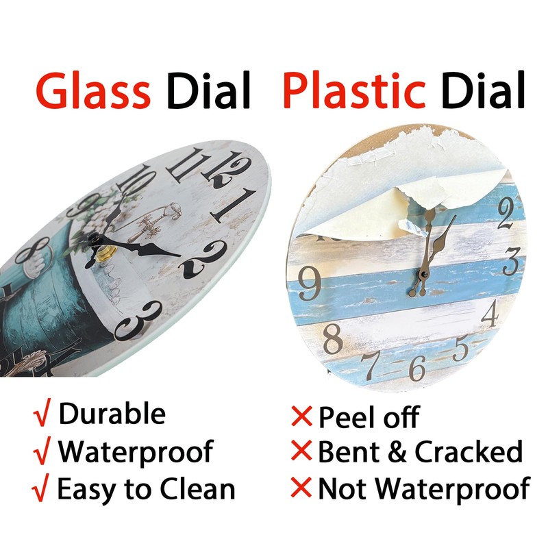 Bathroom Wall Clock,Rustic Style Waterproof Glass Shower Clock Wall Clock