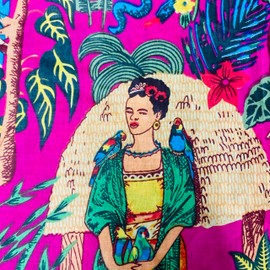 Pink Indian Hand-Block Printed Jaipuri Print Tropical Paisley Floral Ethnic Print Cotton Fabric (Frida Kahlo, 3 Yards)