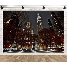 10x8ft Fabric New York City Night Backdrop Manhattan Street Skyline Skyscraper City of Lights Background for NYC Theme Party Decorations Photo Booth Studio Props