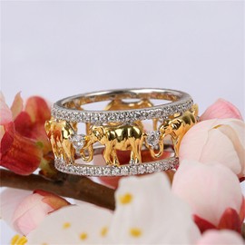 Jeulia 1.5 Carat Elephant Wedding Band Ring for Women Men 18K Gold Plated Engagement Ring Set Two Tone Round Cut Cubic Zirconia Rings Anniversary Promise Romantic Gift (M 1/2)