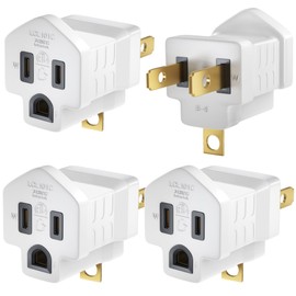 2 Prong to 3 Prong Adapter, 4 Pack Turn Any 2 Prong Outlet into A 3 Prong Outlet with Outlet Adapter Converter, White, ETL Listed