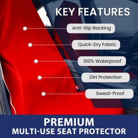 Dri Seats Waterproof Car Seat Cover – Premium Sweat Towel with Slip Resistant Backing for Front Seats in Cars, Trucks, SUVs – Universal Seat Liner, Easy Install, Washable, Breathable Fabric – Red
