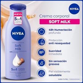 NIVEA Crema Corporal humectante Soft Milk (400 ml), 48 horas de Humectación y Suavidad Profunda con manteca de Karité ideal para Piel Seca