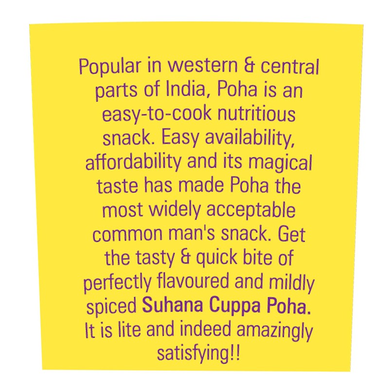 Suhana Cuppa Poha Ready to Eat Instant Breakfast/Ready Meal- Pack