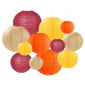 Capesaro Burgundy Maroon Wine Paper Lanterns Decorative 12 Pieces Party Hanging Decorations for Rustic Autumn Party Bridal Shower Wedding Baby Shower Graduation Anniversary Room Decoration