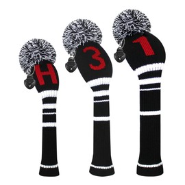 Scott Edward Golf Headcovers for Woods Set of 3 Fits Well Driver(460cc) Fairway Wood and Hybrid(UT) The Perfect Change for Golf Bag (Black Red Numbers)
