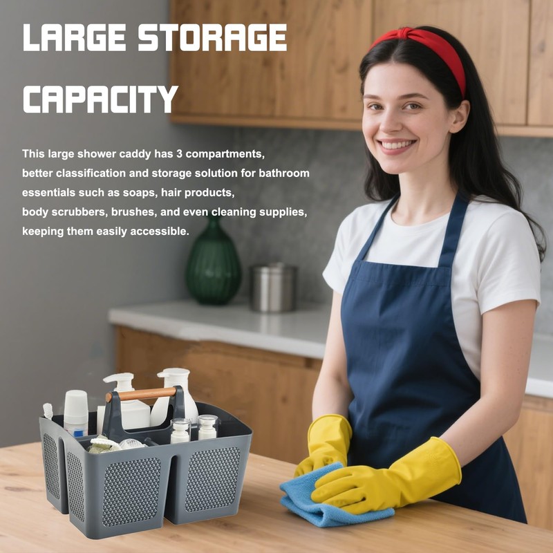 ALINK Portable Shower Caddy Basket with Compartments, Plastic Divided Cleaning
