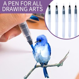 Lotbun Pack of 6 Water Brush Pens, Watercolour Brush, Water Pen with Tank, Watercolour Brush Pen, Water Tank Brush Refillable Water Brush with Tank