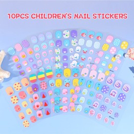 XZMeiLun Children Day Sea of Stars Design Kid Nail Stickers Full Nail Wraps, Contains A Variety of Animal Patterns，No UV lamp is Required, Self Adhesive Nails Strips for Girls, 10Sheets 180Pcs