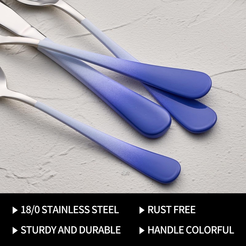 DINYWOW 20-Pieces Color Silverware Sets for 4,Blue and white Handle