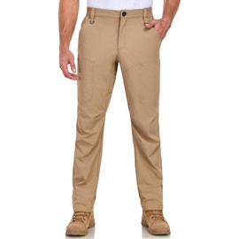 Mens Work Pants Lightweight Breathable Cargo Hiking Pants Outdoor Waterproof Quick Dry Stretch Tactical Travel Trekking Pants with Zipper Pockets Khaki 34Wx32L