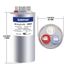 SUREPHON 45/10 Mfd Ac Capacitor 370V or 440V 50/60Hz CBB65B Air Conditioner Capacitors for AC Unit Fan Motor Start or Pool Pump or Air Condenser Straight Cool