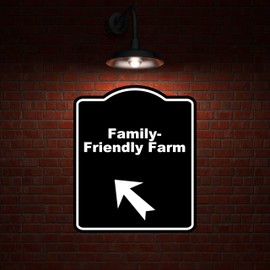Family-Friendly Farm Black Sign Arrow Up Left Aluminum Composite Sign 20 x 24 inches