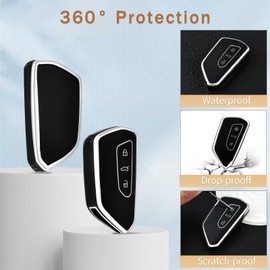 OFF WE GO OFF WE GO Autoschlssel Hlle mit Schlsselanh?nger Schlsselhlle Cover fr VW Golf 8 Seat Leon MK4 Tarraco Ateca Skoda Octavia Cupra 3 Tasten TPU Auto Schlssel Hlle Schlsselgeh?use,Schwarz Silber