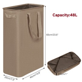 efluky Slim Laundry Basket, Narrow Laundry Hamper with Handles, Collapsible Dirty Clothes Hamper, Tall Laundry Bin for Laundry Room, Dorm and Bedroom, 12.7 Gallons(48L) Flax Brown