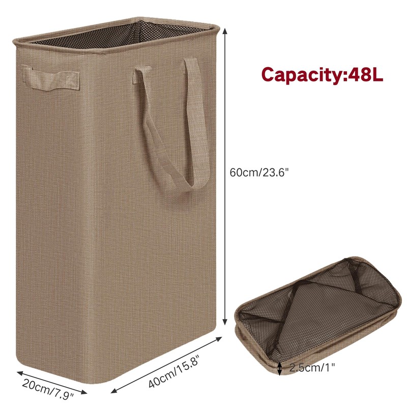 efluky Slim Laundry Basket, Narrow Laundry Hamper with Handles, Collapsible