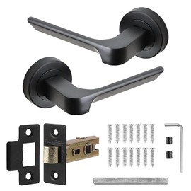 Decoranddecor Black Door Handles Internal Sets, Door Handle Set, Matt Black Door Handles Internal, Interior Door Handles - Mirage Range (2.5 Inch Latch)