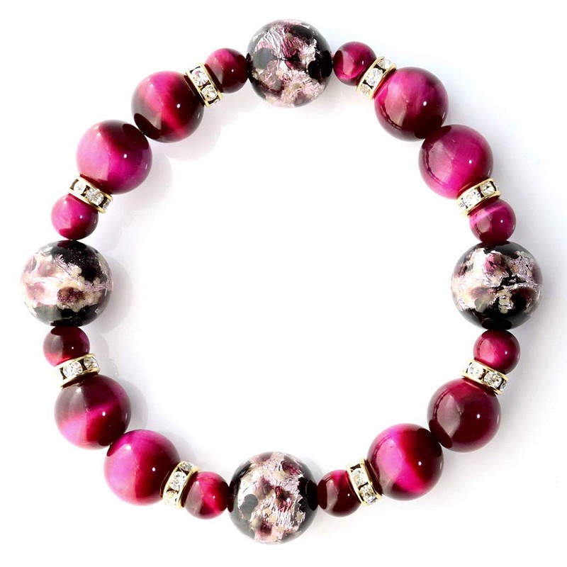 Gold Stone Luminous Firefly Glass Pink Bracelet, Okinawa, Souvenir, Power