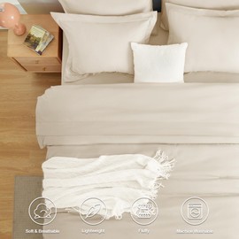CozyLux CozyLux King Comforter Set Beige, 7 Pieces Bed in a Bag Soft Bedding Comforter Set with Sheets, All Season Boho 7PC Bed Sets with Comforter, Fitted Sheets, Flat Sheets, Pillow Shams and Pillowcases