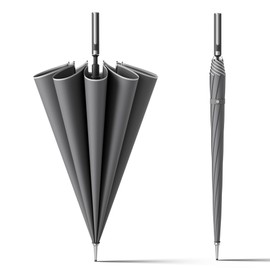 HOUSTIN Extra Large Windproof Golf Umbrella - Automatic Open, Waterproof Travel Umbrella for Adults - Durable & Stylish Design for Superior Rain Protection (Gray)