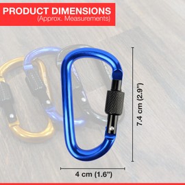 Locking Carabiner Set - Screw Gate, Twist Lock, Aluminium Alloy, D-ring, Key Chain, Clip Hook for Camping, Hiking, Travelling, Fishing, Backpacks (6 Carabiners)