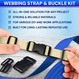 TECEUM Buckles & Strap Kit – 1" Cream Nylon Webbing 6 (yd) – 6 Heavy Duty Adjustable Plastic Buckles – 12 Tri-Glide Slide Clips – 3 Metal D-Ring – Ideal Straps for Arts Crafts Outdoors Indoors DIY