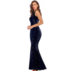 A ARFAR Ladies Sequin Bodycon Dress Wedding Bridesmaid Dress Sleeveless Summer Dress for Women Party Gown Floor Length Girls Prom Dress Maxi Mermaid Dress Plus Size Navy Blue XXL