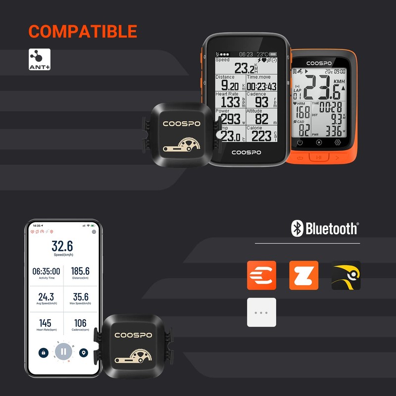 CooSpo Cadence Speed Sensor ANT+ Bluetooth 4.0 Compatible Connection for