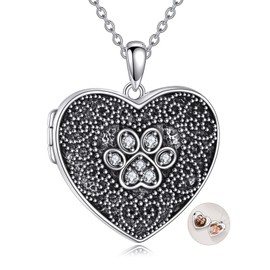 VONALA Heart Locket Necklace 925 Sterling Silver Dog Paw Print Lockets Necklace That Hold Pictures for Men Women