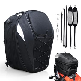 MZS Motorcycle Tail Bag, 38L Expandable Dual Use Helmet Bag Luggage Storage Backpack with Waterproof Rain Cover - Multifunctional Motorbike Rear Seat Bag Accessories