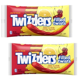 Sweet & Sour Flavored Filled Twists, 11 Ounce Bag (2 Pack), Licorice Candy, Cherry & Citrus Flavors, The Hampton Candy Company