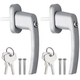 AUTOUTLET Aluminium Window Handle, Lockable, Safety Window Handle, Child Lock with Pin Length 35 mm, Keyed Alike Windows Balcony Door Handle (Grey), Pack of 2