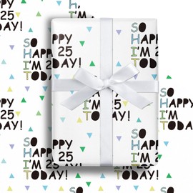 LeZakaa 25th Birthday Wrapping Paper Roll, Blue SO HAPPY I'M 25 TODAY!, for Age 25 Boys, Men, Adults, Friends Birthday Holiday Party Gift Wrap Mini Roll, 17 inches x 16.4 Feet (23.2 sq.ft.)