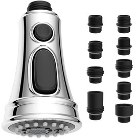 Hibbent 3 Modes Shower Head Kitchen Tap Replacement Pull-Out Shower Head Kitchen Tap Compatible with Moen, Delta, Kohler Taps, Dish Rinser Replacement Head with 9 Adapters, G1/2, Chrome