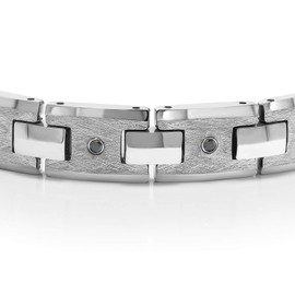 Gem Stone King Men’s 2 Black Diamond Brush Finished Tungsten Link Bracelet with Shiny Polished Connector Links (8.50 Inches in Length with Safety Clasp)