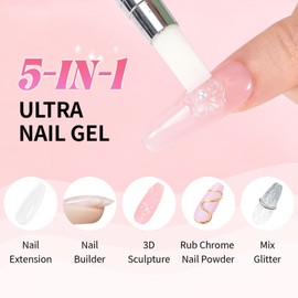 U-Shinein 5Pcs Solid Builder Nail Gel Set,5-in-1 Extension 3D Sculpting Nail Nails with Chrome Nail Powder,Extension false nail tips