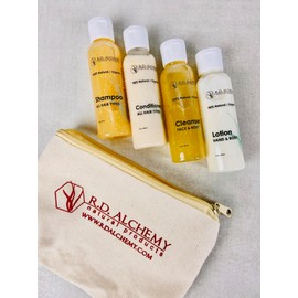 RD Alchemy - 100% Natural & Organic Travel Set - TSA approved Shampoo, Conditioner, Body Wash, Lotion, and a Zippered Travel Pouch - Easy & Ready-to-Go for your Next Vacation!